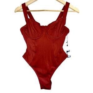 NWT TA3 Hi Cut Lifty Copper Lace Up Corset One Piece Swimsuit Size M Short B/C